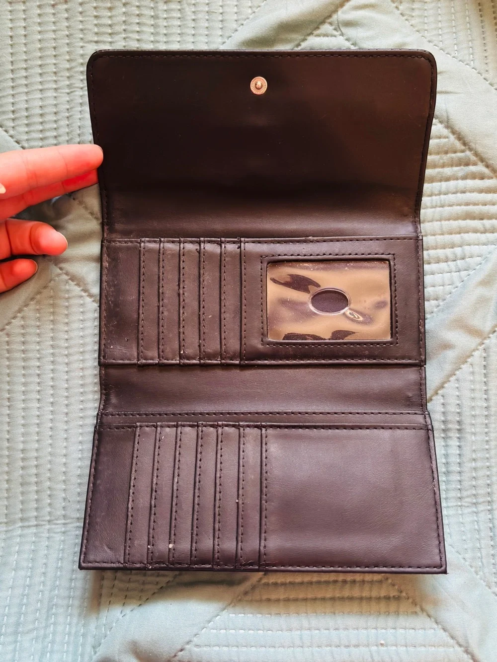Guess black Embossed Logo Tri-Fold Wallet with Gold Triangle Plaque